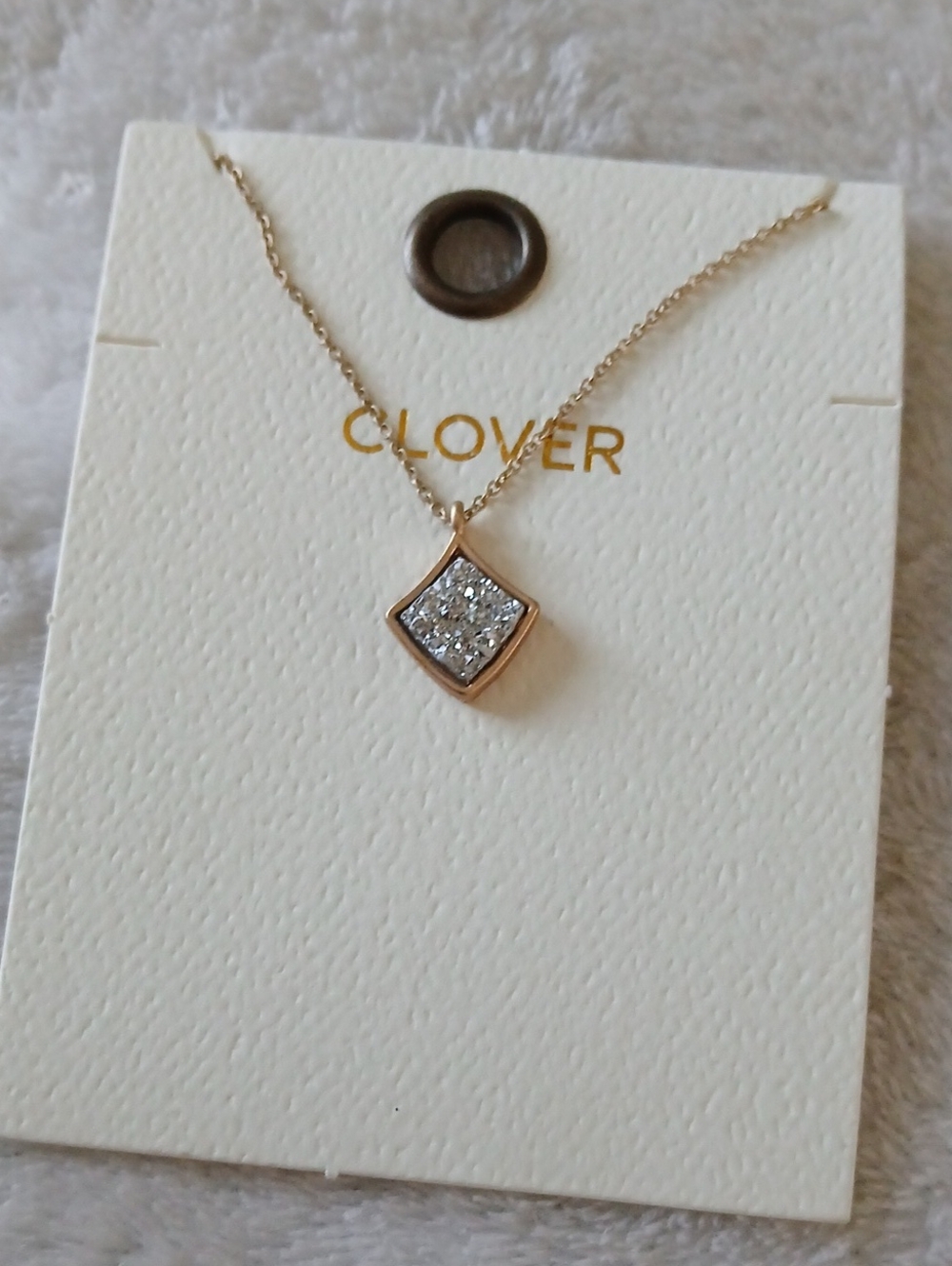 CLOVER Gold Pendant Necklace Pavé Druzzy Diamond Square NWT [16" - 18" Extender]